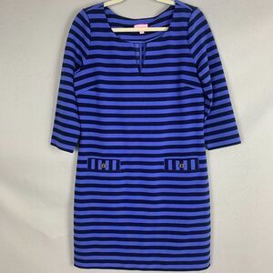 Lilly Pulitzer Women’s Large Blue Black Striped Shift Dress Preppy Classic Core